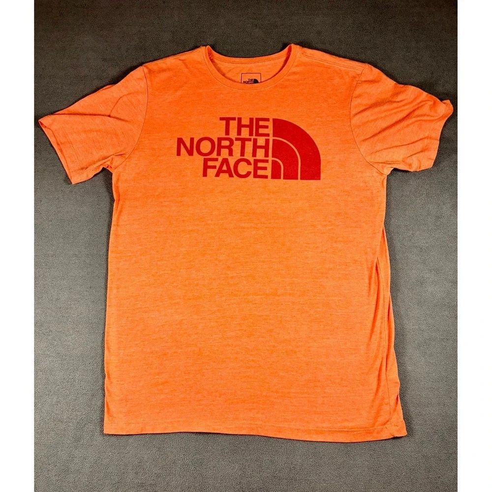 The North Face T Shirt Mens Large Orange Half Dome Logo Print Cotton Crew Neck